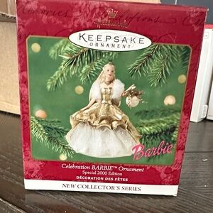 NIB Hallmark Keepsake Barbie Ornament in Gold and White - First In the Series